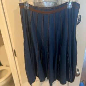 Elegant Blue and Brown A-Line Skirt